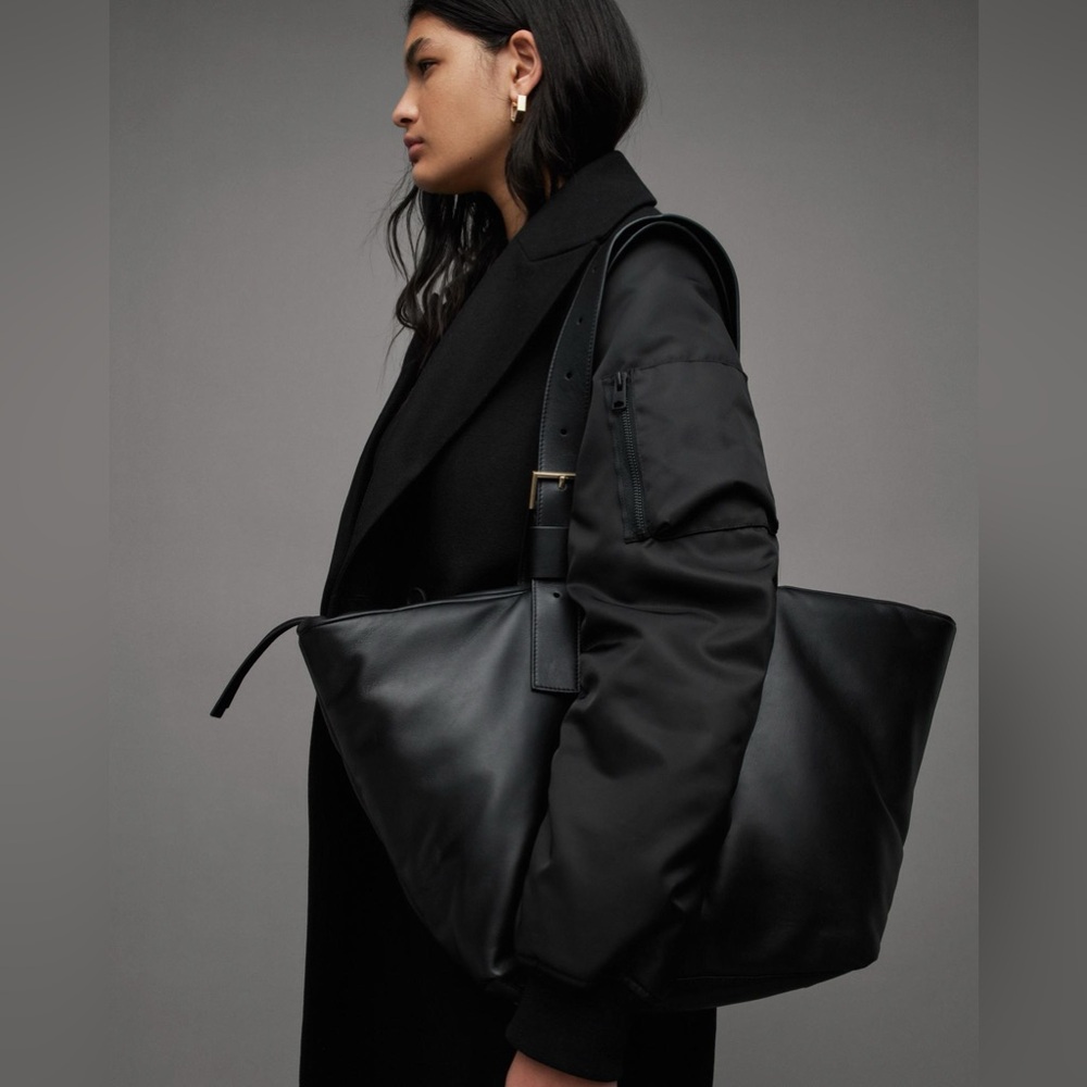 Allsaints Aika Leather Tote black soft pockets NWT dust bag
